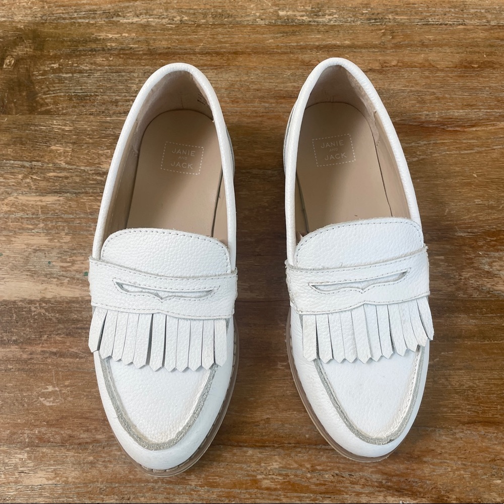 Janie and Jack White Leather Fringe Loafers